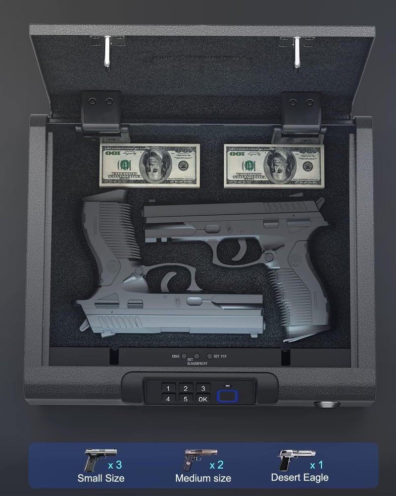 BILLCONCH Gun Safe,Biometric Gun Safe for Pistols 3-Ways unlock Fingerprint Digital PIN Key Unlock with Sound, Lock box for Cloakroom living room Bedroom Nightstand and Car - Image 5